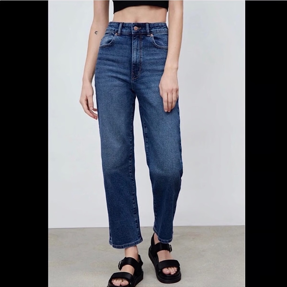 Zara High Rise Straight Medium Distressed Jeans Size 4